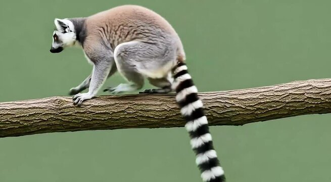 Ring tailed lemur sits on a branch scratching itself