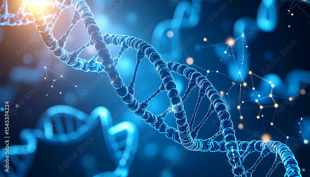 Poster dna structure in blue: a captivating digital depiction of the intricate double helix structure of dn