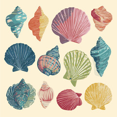 Vector illustration set of seashells