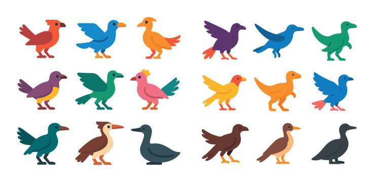 Colorful Prehistoric Birds Icons