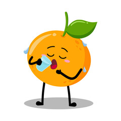 Cute Hand Drawn Thirsty orange drinking water