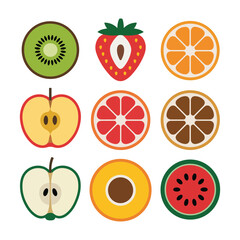 Colorful fruit slices and halves vector illustration