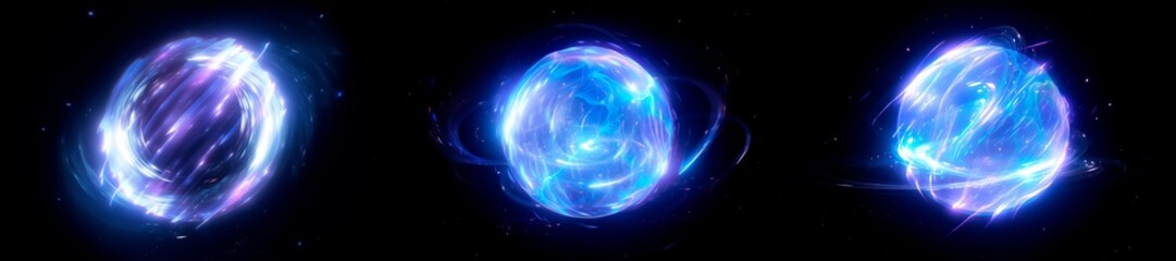 Cosmic Magic Energy Burst Overlay Effect &ndash; Blue sphere Lightning VFX, Glowing Magical Spell orb FX on Black Background