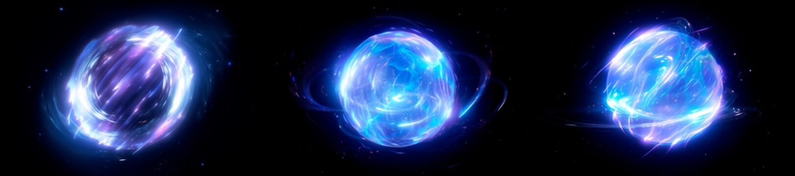 Cosmic Magic Energy Burst Overlay Effect &ndash; Blue sphere Lightning VFX, Glowing Magical Spell orb FX on Black Background