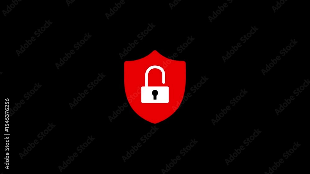 Poster data protection shield with padlock icon. security concept shield with lock icon animation.