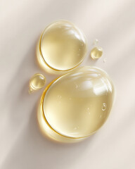 Cosmetic Oil Serum Drops With Gold Liquid on White Background for Skincare Concept
