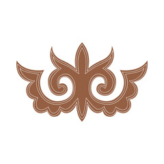 Traditional kyrgyz ethnic ornament with symmetrical swirls and bold brown lines. Perfect for cultural projects, fabric, or decor. Timeless heritage design.