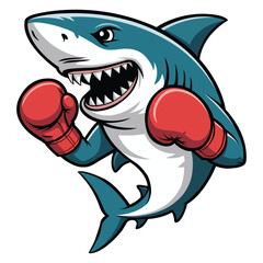 Vector illustration of animal shark in boxing gloves on white background. For use as a mascot or logotype in sports clubs, martial arts schools