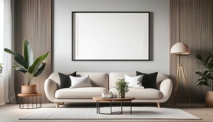 modern minimalist living room with blank picture frame living room poster mockup