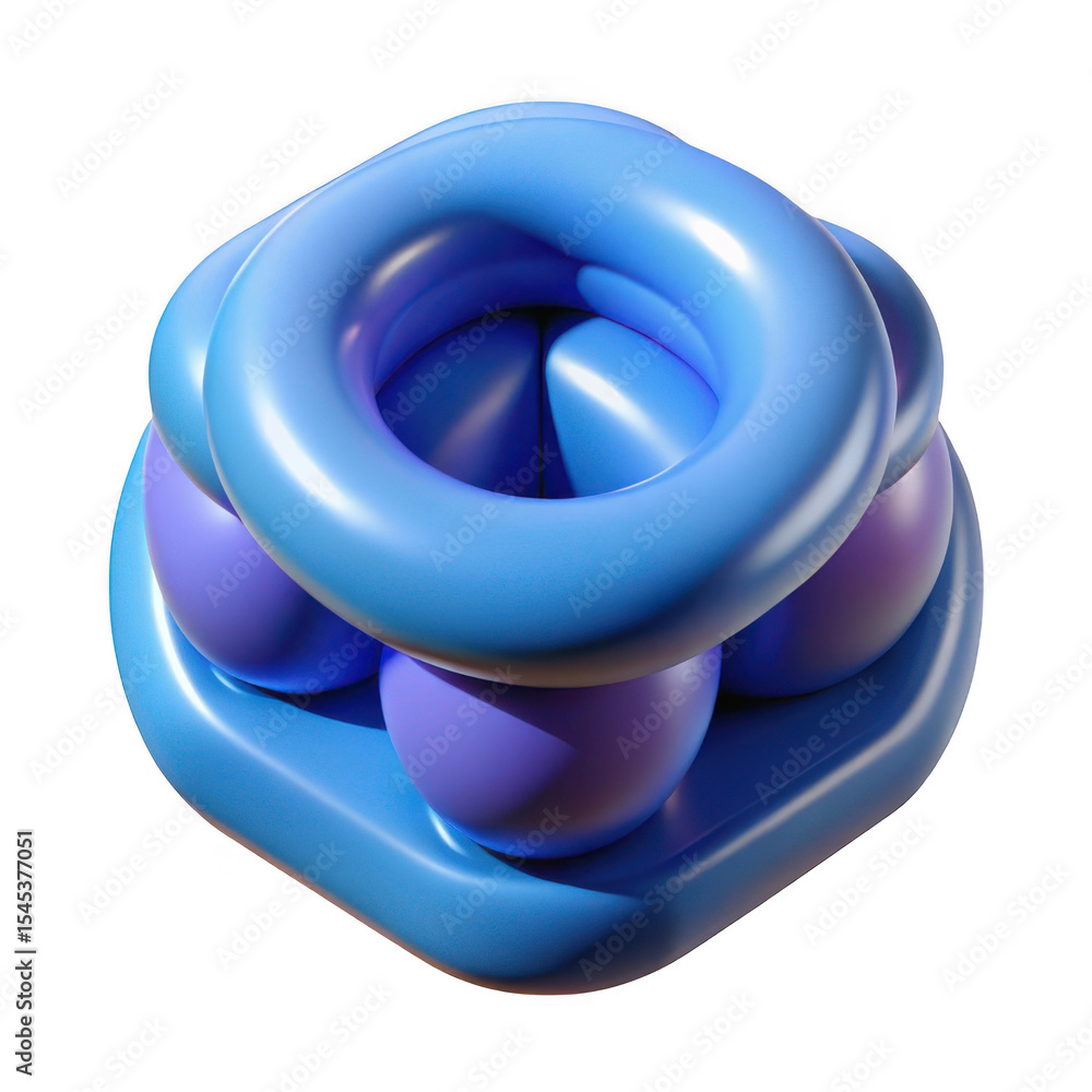 Poster abstract geometric shape with torus and spheres isolated on transparent background