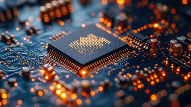 Close-up of a circuit board with a central chip