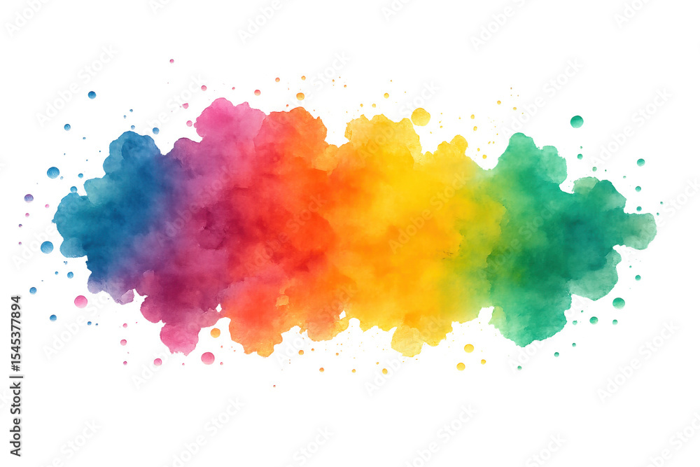 Poster vivid watercolor splashes merging into rainbow gradient, creating colorful transparent background wi