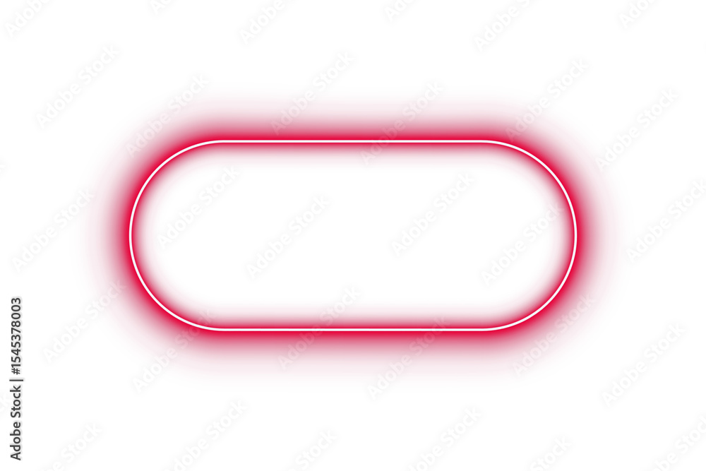 Poster red pink neon glowing oval rectangle frame with rounded corners light border outline on transparent 