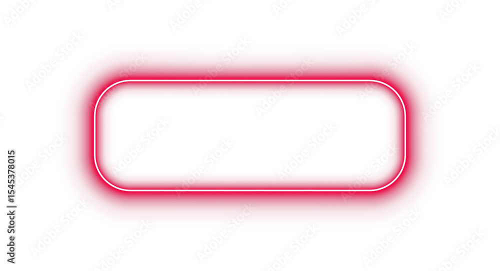 Poster red pink neon glowing rectangle frame with rounded corners light border outline on transparent backg