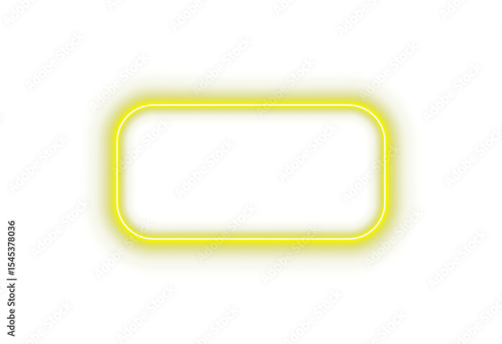 Poster golden yellow neon glowing rectangle frame with full rounded corners light border outline on transpa