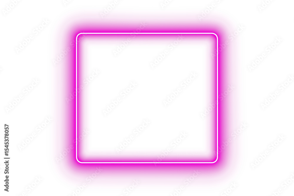 Poster purple pink neon glowing rectangle frame with rounded corners light border outline on transparent ba