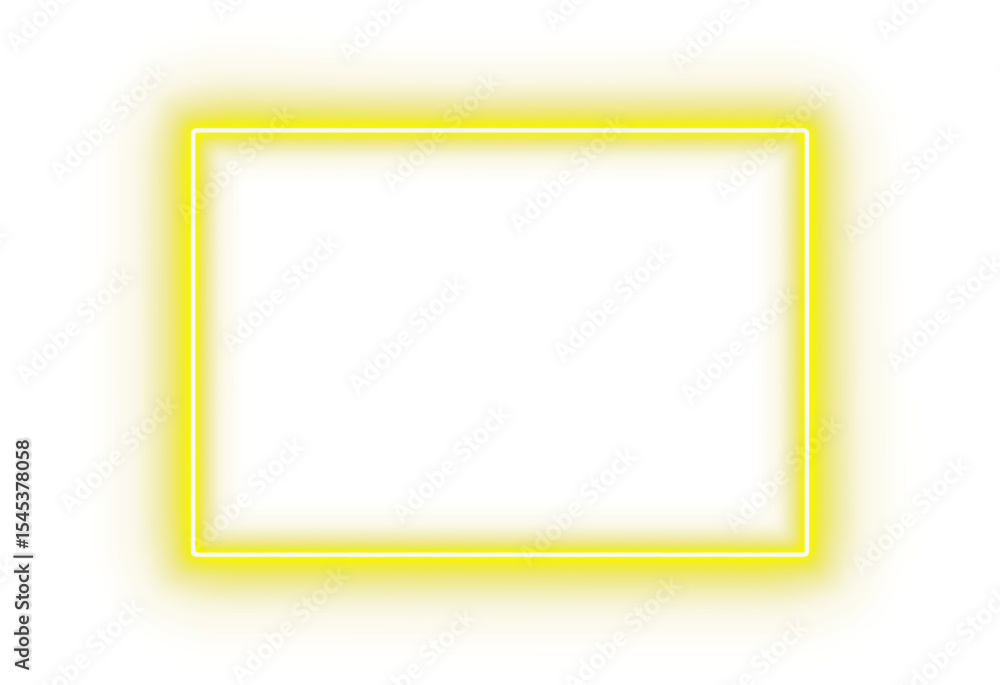 Poster golden yellow neon glowing rectangle frame with straight corners light border outline on transparent
