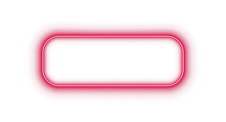 Red pink neon glowing rectangle frame with rounded corners light border outline on transparent background for banner sign frame template decoration glow design element effect blank center for text
