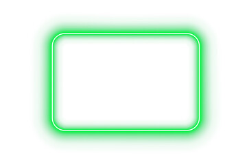 Fototapeta premium Green neon glowing rectangle frame with rounded corners light border outline on transparent background for banner sign frame template decoration glow design element effect blank center for text 