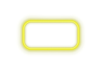 Golden yellow neon glowing rectangle frame with full rounded corners light border outline on transparent background for banner sign frame template decoration glow design element effect blank center