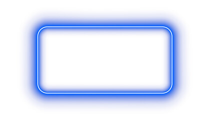 Blue neon glowing rectangle frame with rounded corners light border outline on transparent background for banner sign frame template decoration glow design element effect blank center for text

