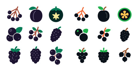 Colorful Black Fruits Icons