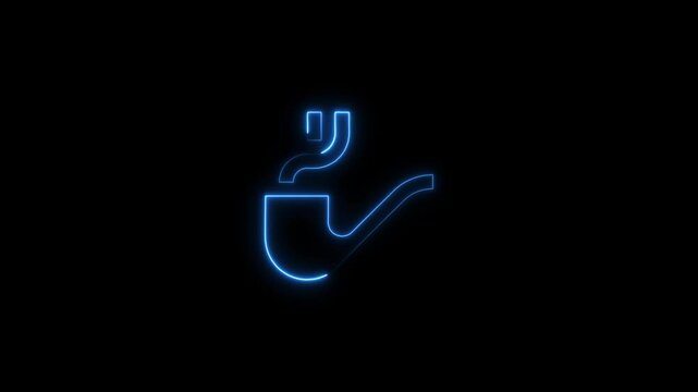 Glowing neon outline of a smoking pipe in blue against a black background
