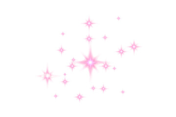 Watercolor style pink sparkling stars scattered across a dark black background