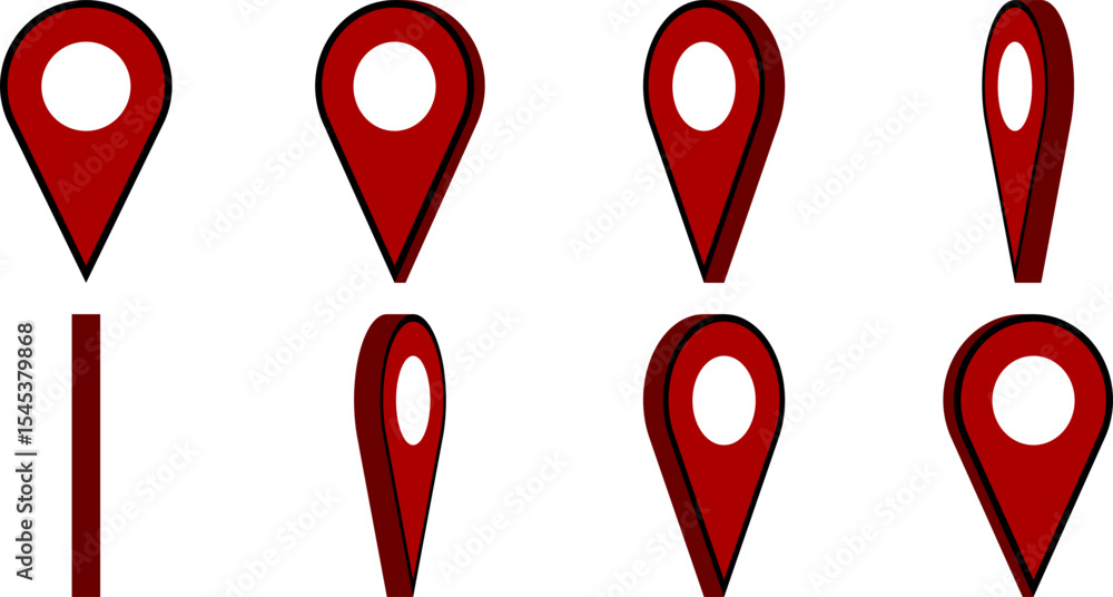 Poster rotating red location pointer pin or you are here marker hotspot symbol sign icon sprite sheet set f
