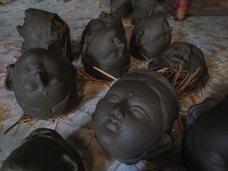 Durga Puja Festival Idol making , Clay idol Durga Face