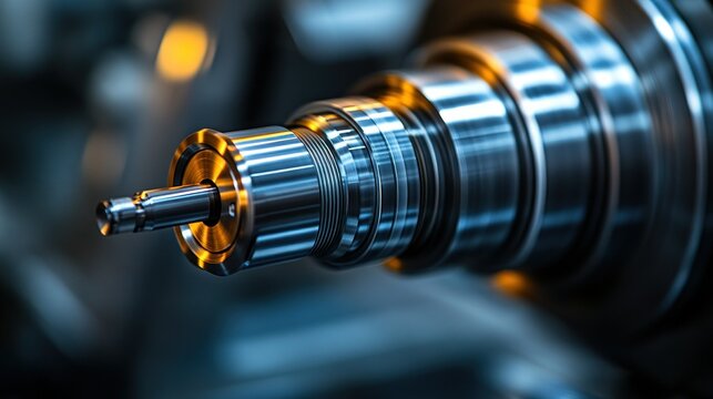 Close-up of intricate machine parts, gleaming metal components