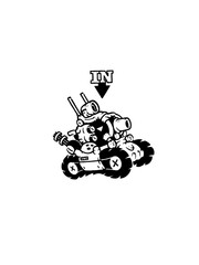Obraz premium Cute cartoon tank illustration with 'IN' text, perfect for gaming or fun designs