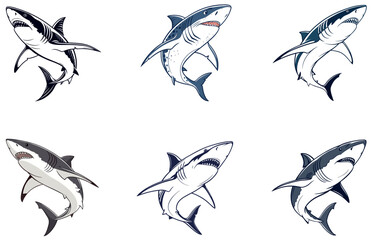 Shark Vector Designs Set Bold and Minimal Ocean Shark Illustrations for Graphic Projects