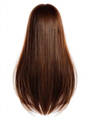 Fototapeta premium Brown hair in shape isolated on a white background, Long straight Wig hair style fly fall explosion