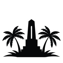 Obraz premium Monumental Island Silhouette Palm Trees and a Majestic Obelisk