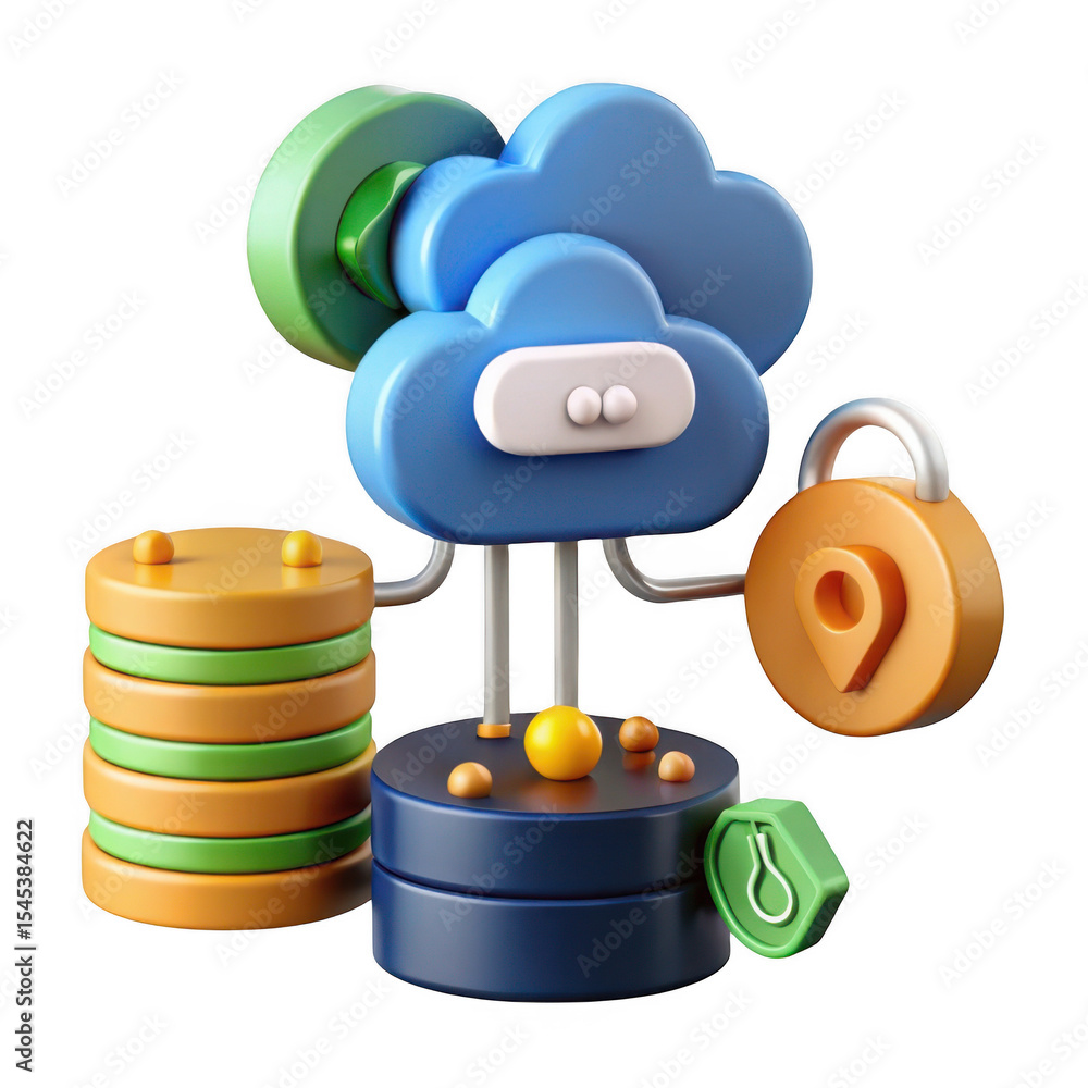 Poster cloud network security concept design isolated on transparent background