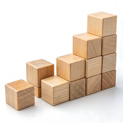 Wooden blocks stacked in ascending order isolated on white background