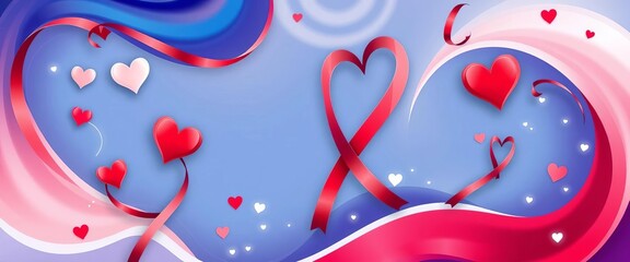 Abstract swirling design with heart shapes and ribbons in patriotic colors,  blue,  abstract