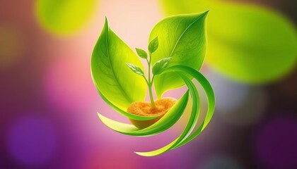 Abstract swirling green leaves forming a globe with sprout,  illustration,  responsible business