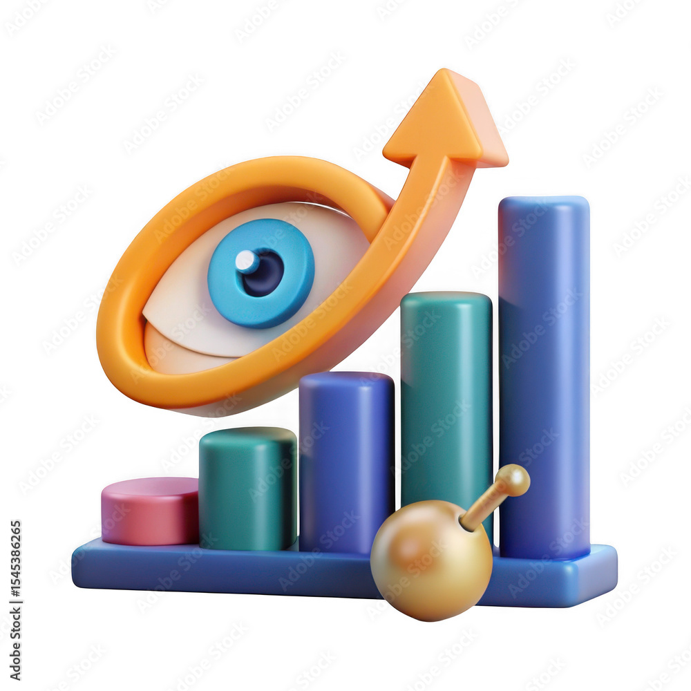 Poster eye with arrow and graph bars isolated on transparent background