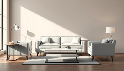 Clean lines, minimalist style outlined furniture set; sofa, armchair, coffee table, side table, lamp,   elegant,  outline