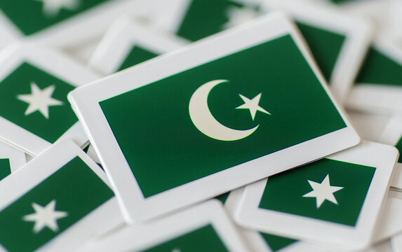 Close-up shot of a Pakistan flag-themed sticker featuring vibrant green and white design elements. Generative AI.