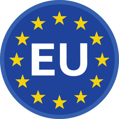European Union Flag Circle Icon Vector Illustration with Stars and Letters EU

