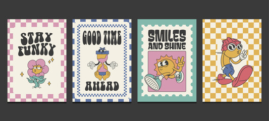 hand drawn retro cartoon trendy collection, vector illustration