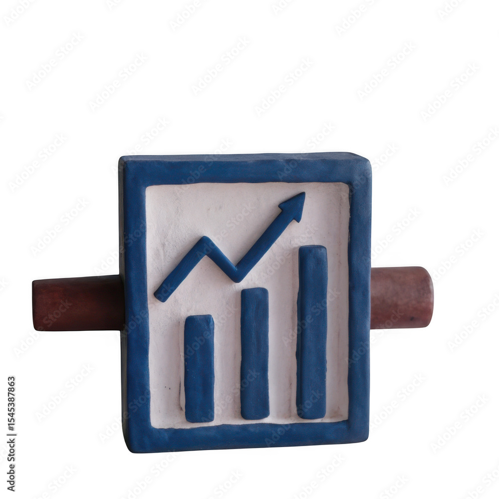 Poster clay graph chart with upward trend isolated on transparent background