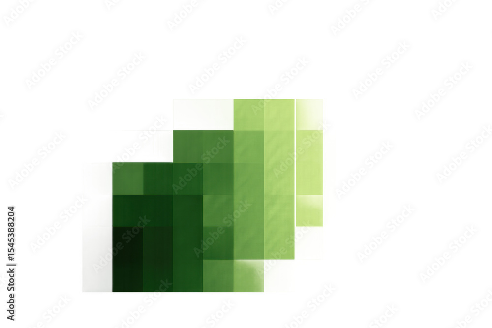 Poster green pixelated layers creating an abstract gradient effect on a transparent background, ideal for d