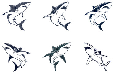 Shark Vector Designs Set Bold and Minimal Shark Illustrations for Ocean-Inspired Projects