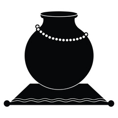 Elegant Black Ceramic Vase with Pearl Decoration on Stand