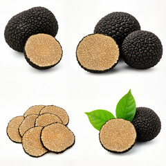 Black truffle set isolated on white background