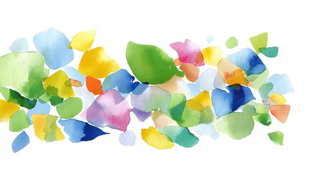 A playful scattering of watercolor pebbles evoking springtime joy and artistic expression clean